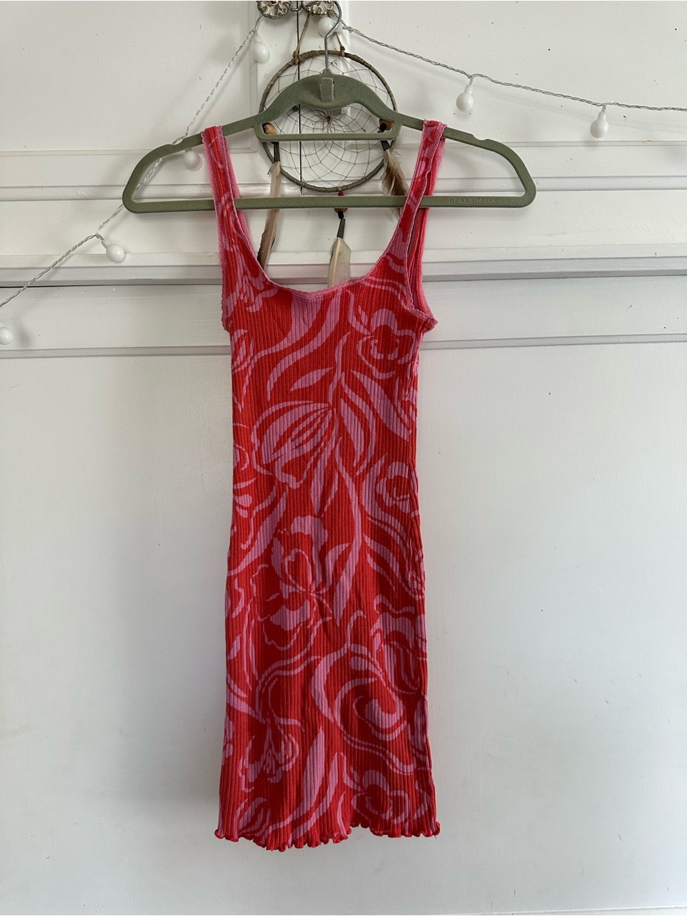Billabong Red & Pink Floral Ribbed Mini Dress